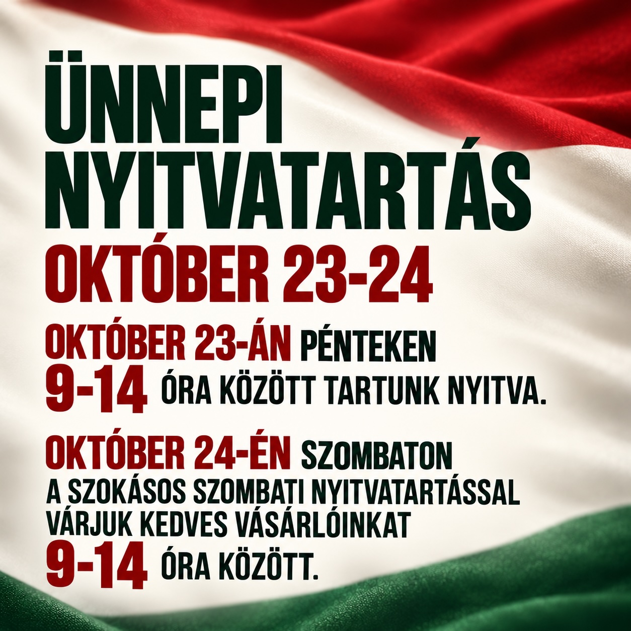 Ünnepi nyitvatartás